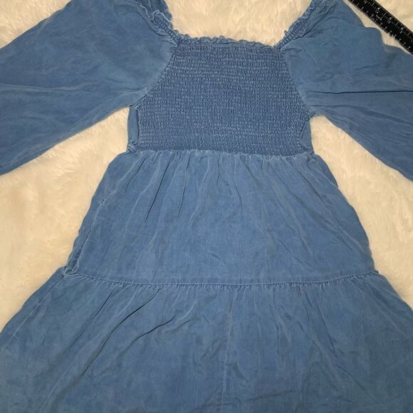 Sz XS Old Navy Peasant Jean Chambray Puffy Sleeve Drawstring Chest Dress - Picture 2 of 8